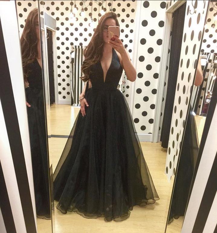 black plunge formal dress