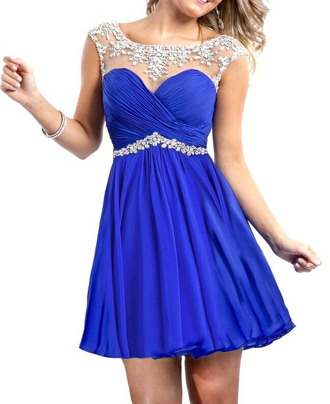 Royal Blue Chiffon Short Party Dresses
