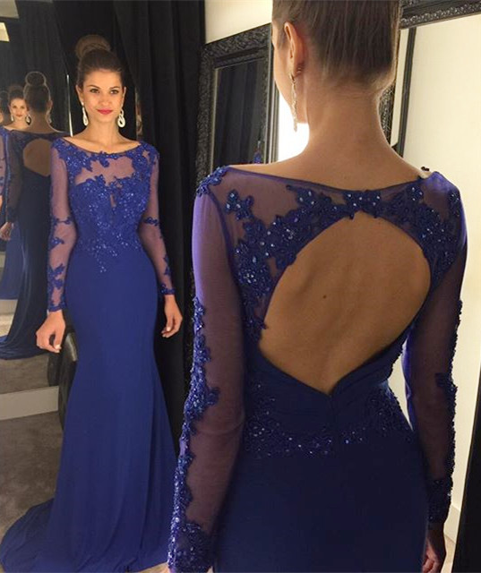 blue long sleeve dress prom