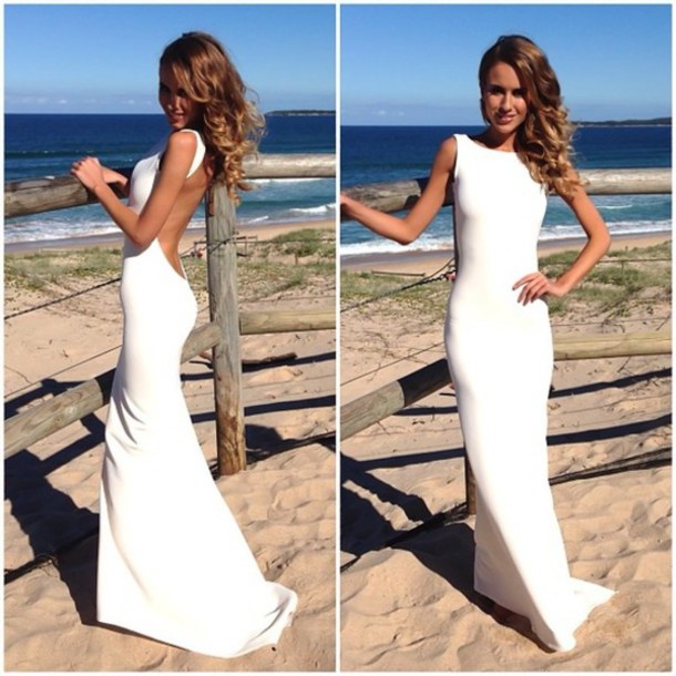 white maxi prom dress