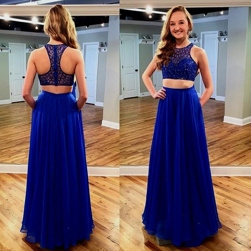 blue two piece homecoming dress