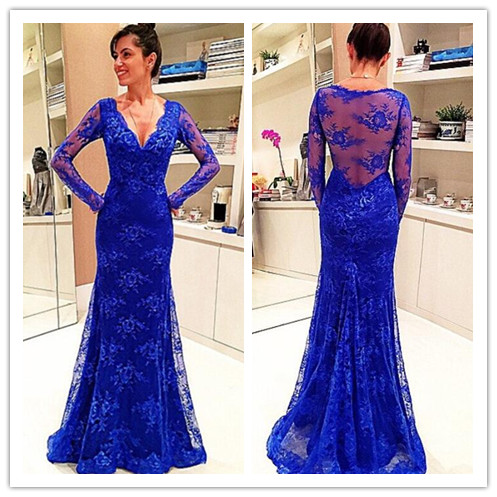 royal blue lace prom dress