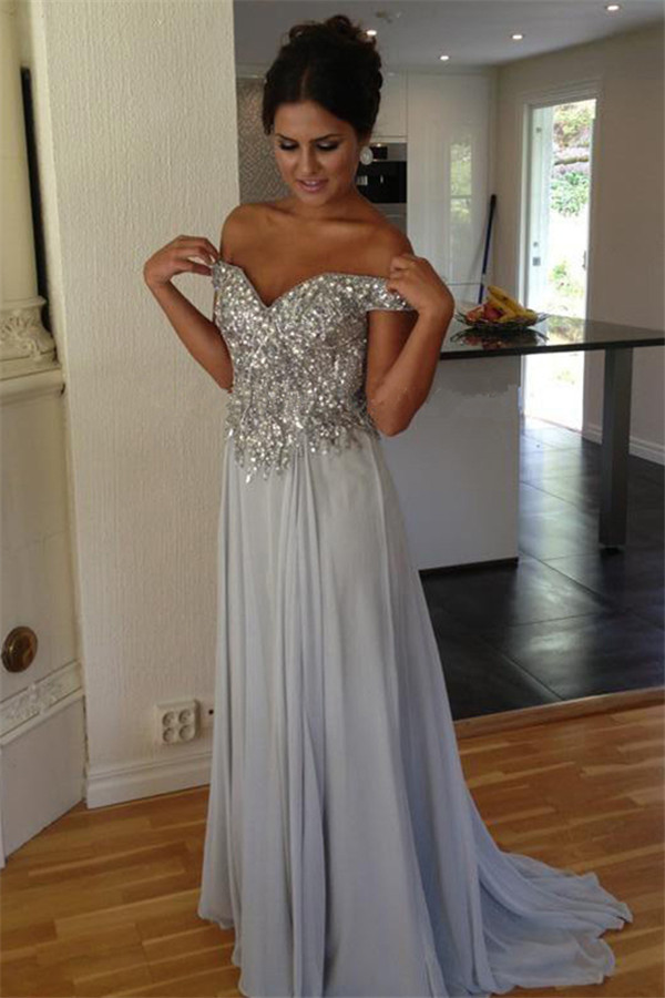 silver sequin evening dress