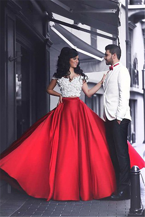 red and white evening gowns