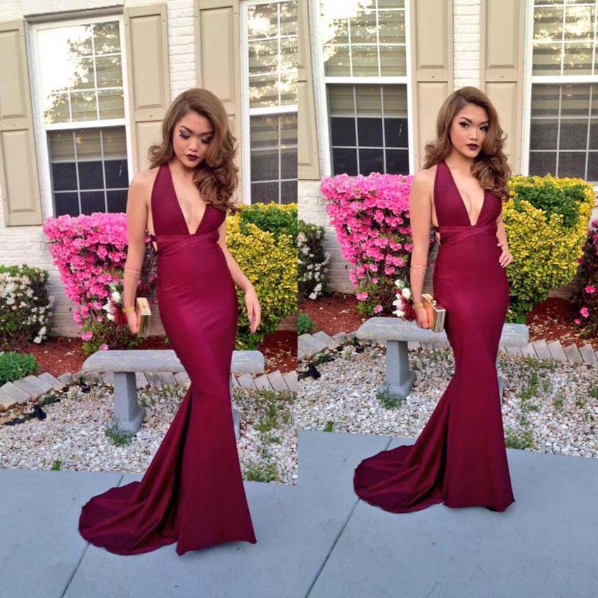 satin open back prom dress