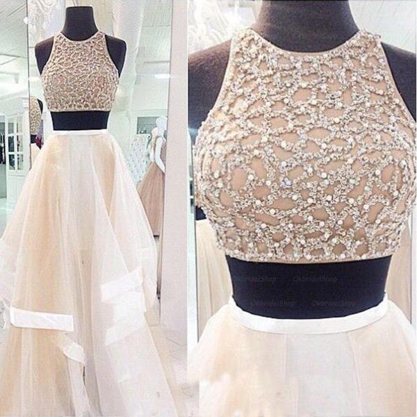  Custom Made White Two Pieces Prom Dresses 2015, Party Dresses 2015, Formal Dresses 2015, Evening Dresses, Homecoming Dress, Wedding Dress New