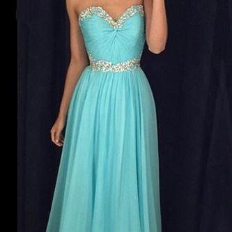 Sweetheart Beaded Crystals Prom Dress,Tiffany Blue Prom Dresses